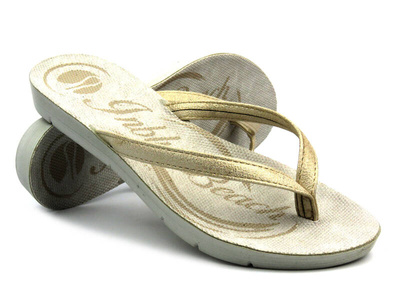 Japonki damskie z błyszczącym paskiem  - INBLU VELA, beżowe