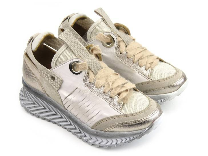 Skórzane sneakersy damskie na platformie - Maciejka 04916-19, beżowe