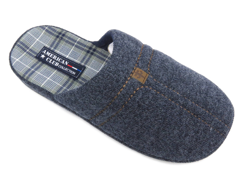 Kapcie męskie z miękkiego materiału - American Club SL01/23, granatowe