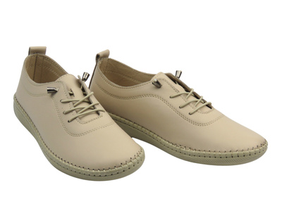 Skórzane półbuty damskie w sportowym stylu jasnoszare Nika Komfort H2023