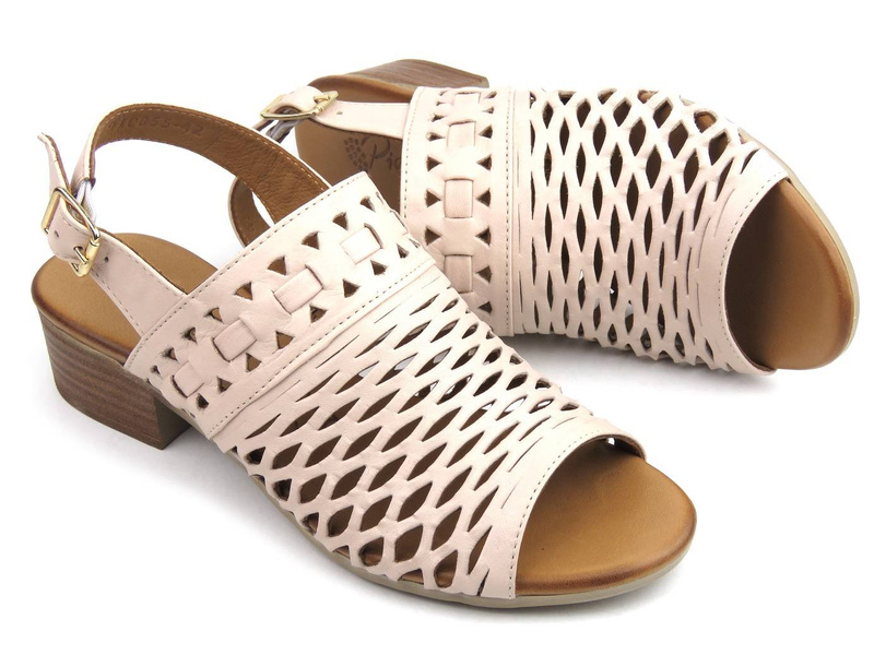 Skórzane sandały damskie z ażurową cholewką - PIAZZA 910055-42, różowe