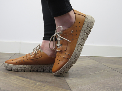 Wygodne półbuty damskie skórzane - HELIOS Komfort 434-2, jasnobrązowe