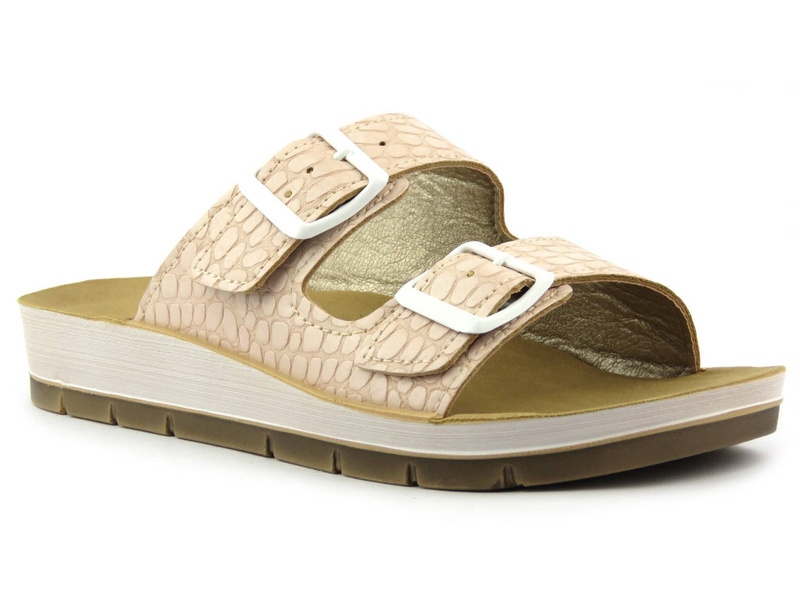 Klapki damskie z ozdobnymi klamrami - INBLU VENERE, różowe