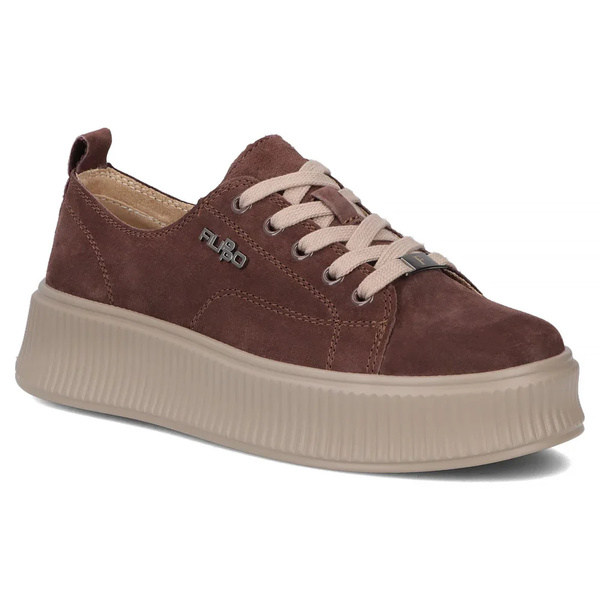 Wygodne sneakersy damskie ze skóry naturalnej zamszowej na platformie Filippo DP6122/26, brązowe