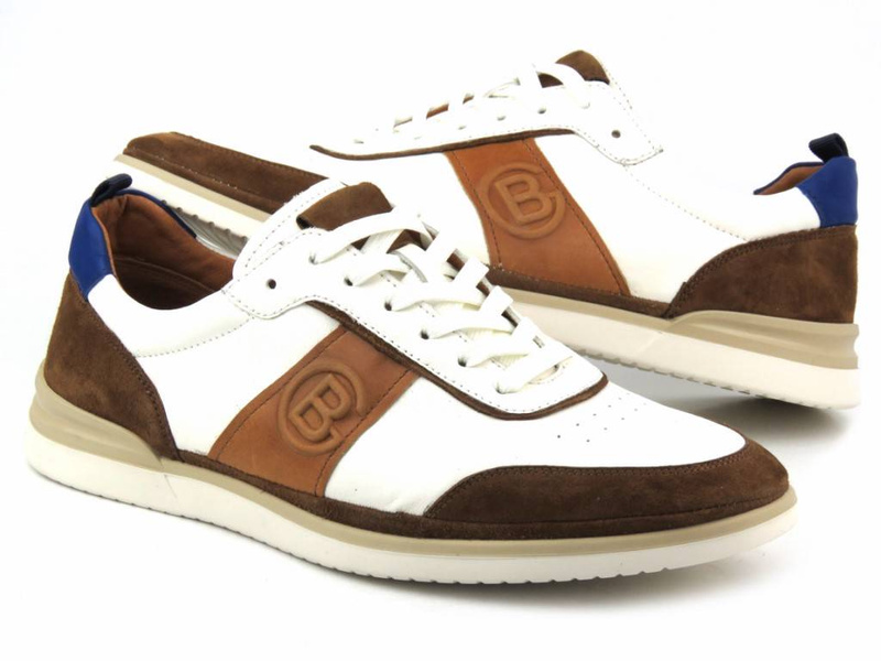 Buty męskie sportowe skórzane - JOHN DOUBARE QA537WIA-A955, biało-brązowe