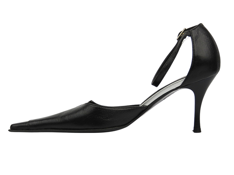 Skórzane czółenka damskie na szpilce czarne ELDA 125