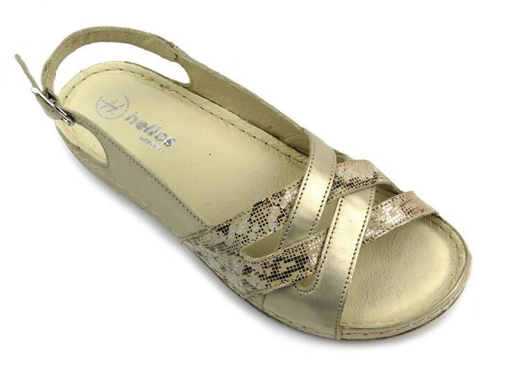 Skórzane sandały damskie - HELIOS Komfort 134, złote