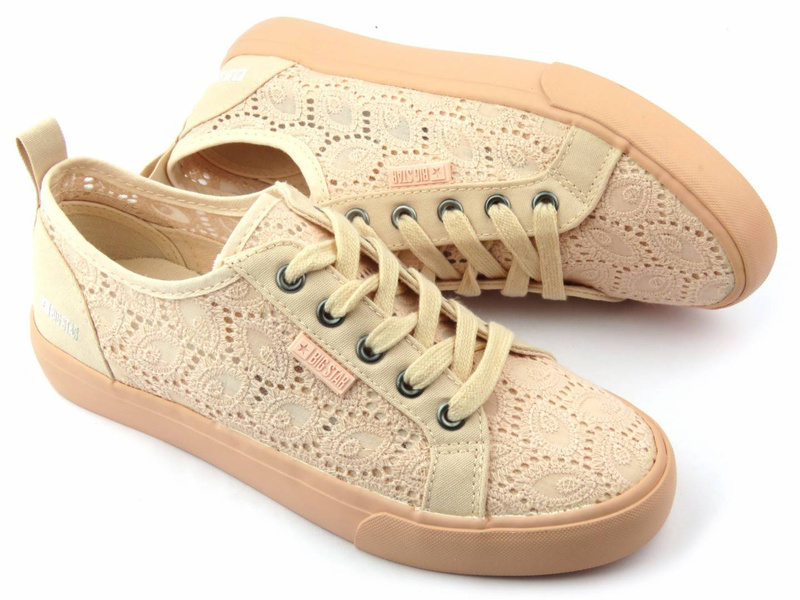 Przewiewne trampki damskie z koronką - Big Star JJ274059, nude