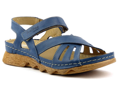 Sandały damskie na a la drewnianej podeszwie - HELIOS Komfort 256, granatowe