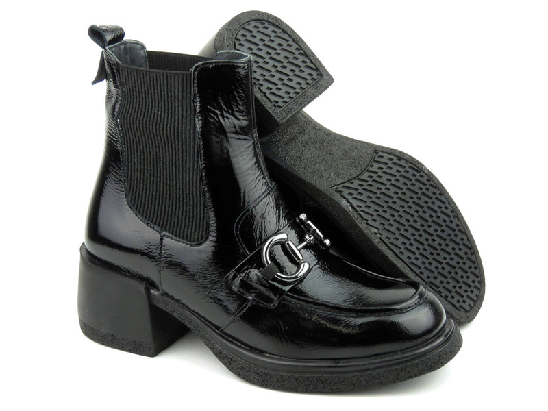 Lakierowane botki damskie na klocku - VENEZIA 13132401, czarne