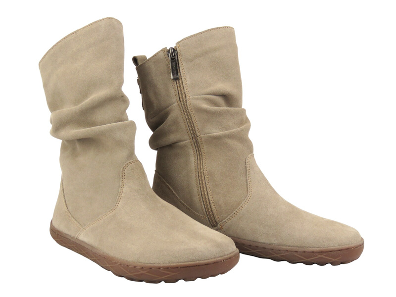 Barefoot botki kozaki damskie z naturalnej skóry welurowej Nika Komfort 1465, taupe