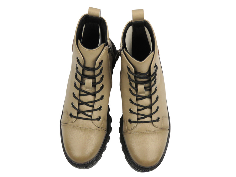 Skórzane botki damskie khaki Cambell 25-19370