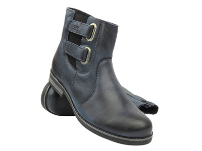Skórzane botki damskie polskiej marki HELIOS Komfort 519, granat - na zamek