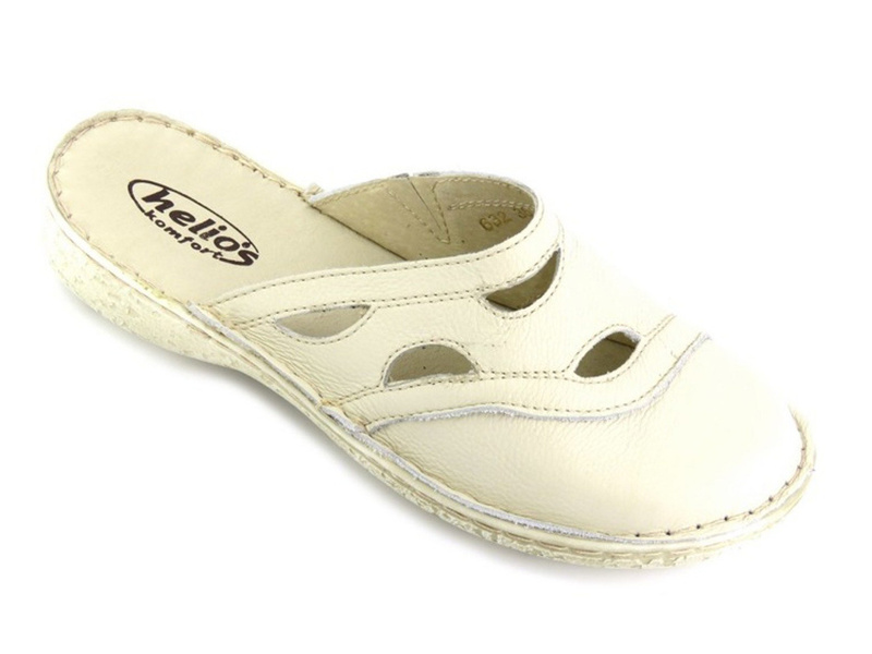 Wygodne klapki damskie ze skóry - HELIOS Komfort 632, ecru