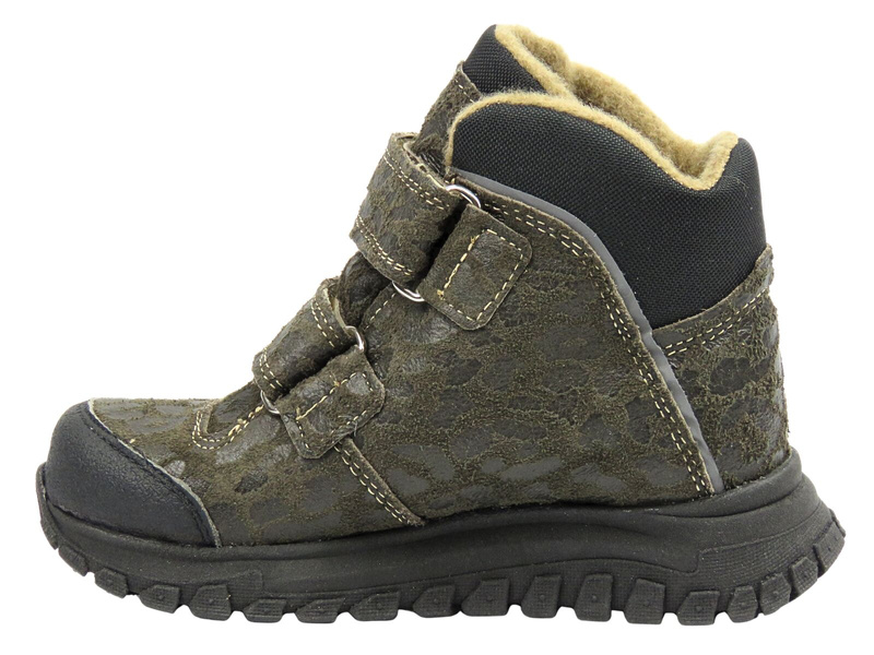 Botki dziecięce skórzane Jamet 2218, zielone w panterkę