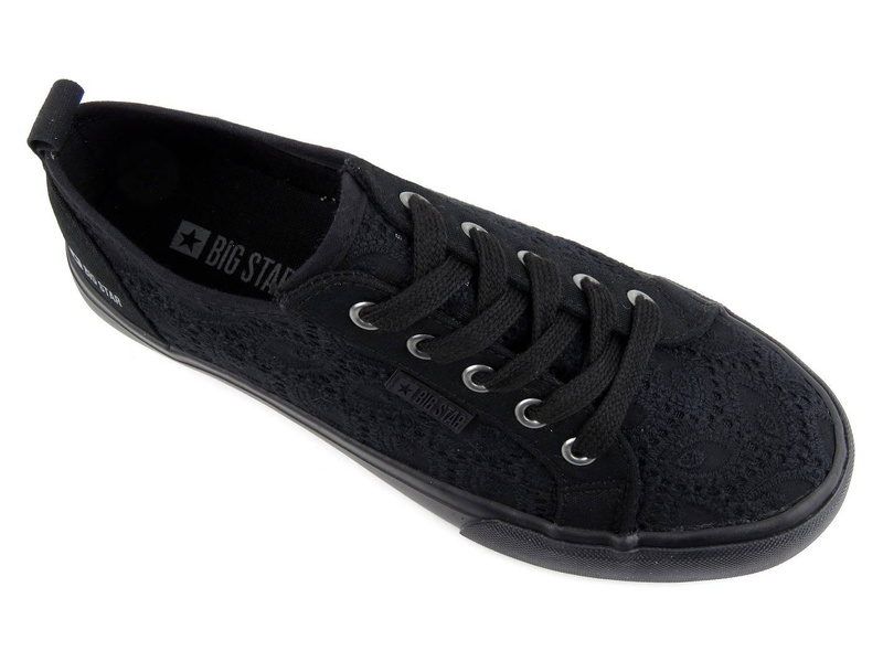 Trampki damskie z koronkową cholewką - BIG STAR JJ274064, czarne
