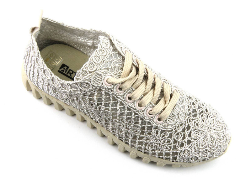 Koronkowe półbuty, sneakersy damskie - Artiker 52C2476, beżowe