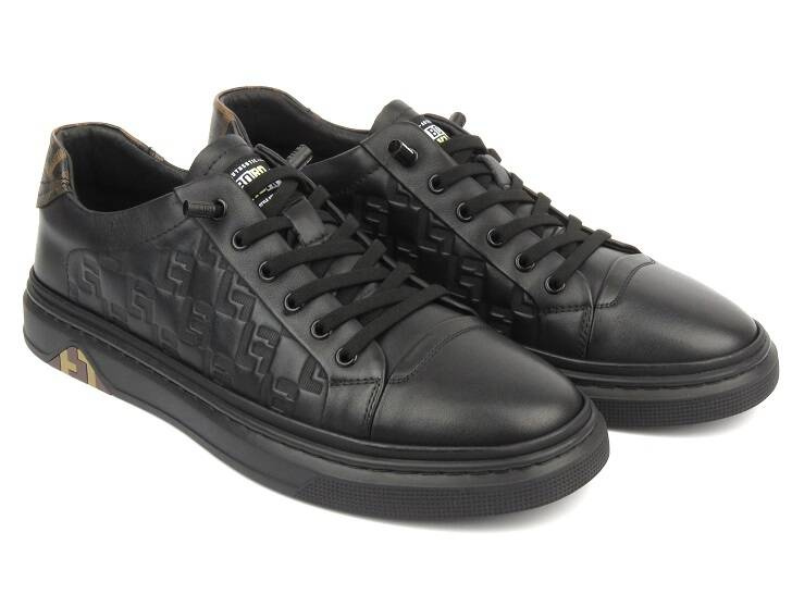 Skórzane sneakersy męskie - JOHN DOUBARE 68F125, czarne