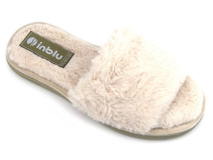 Futerkowe kapcie damskie bez noska - INBLU EK-05, beżowe