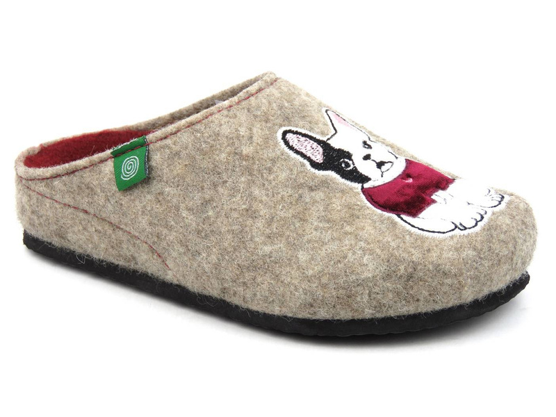 Filcowe kapcie damskie z pieskami na cholewce - BRINKMANN 320015-08, beżowe