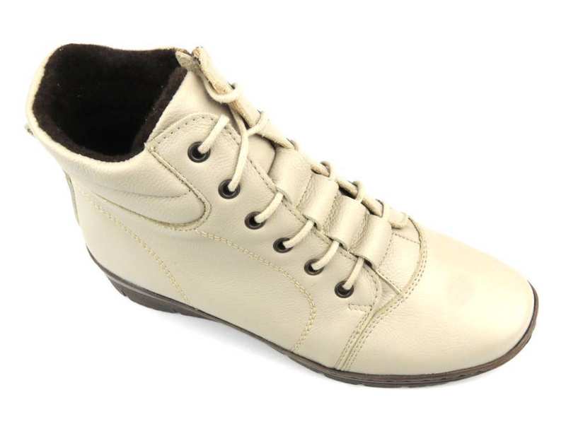 Ocieplane botki damskie - HELIOS Komfort 562, ecru 2