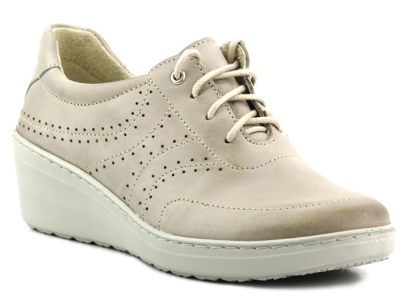 Skórzane półbuty damskie na niskim koturnie - HELIOS Komfort 402, szare