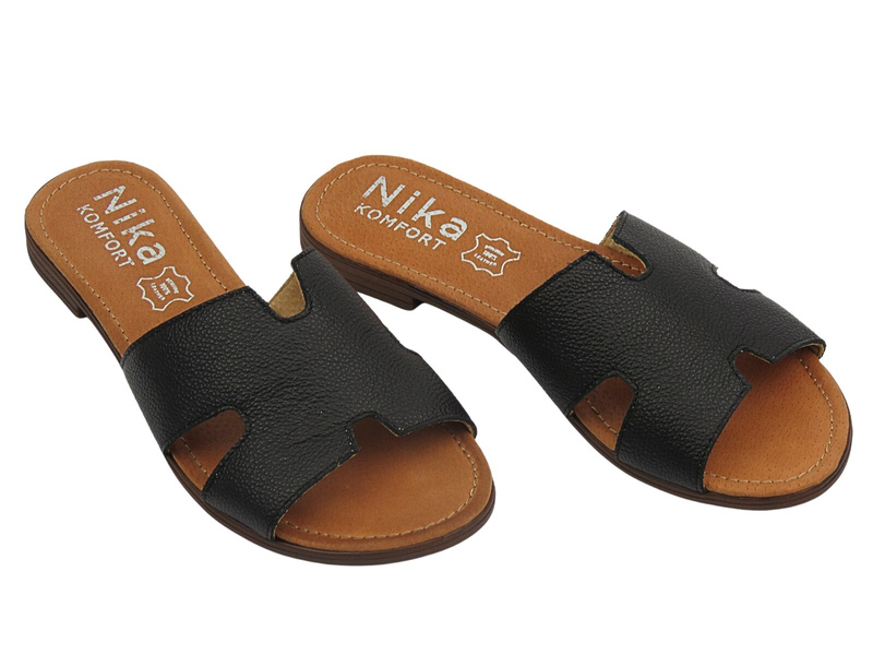 Skórzane klapki damskie Nika Komfort 1253, czarne