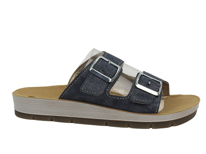 Klapki damskie z klamrami - INBLU PROCIDA, niebieskie - wsuwane