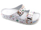 Skórzane klapki damskie lekarskie - HELIOS Komfort 288, białe z kwiatkami