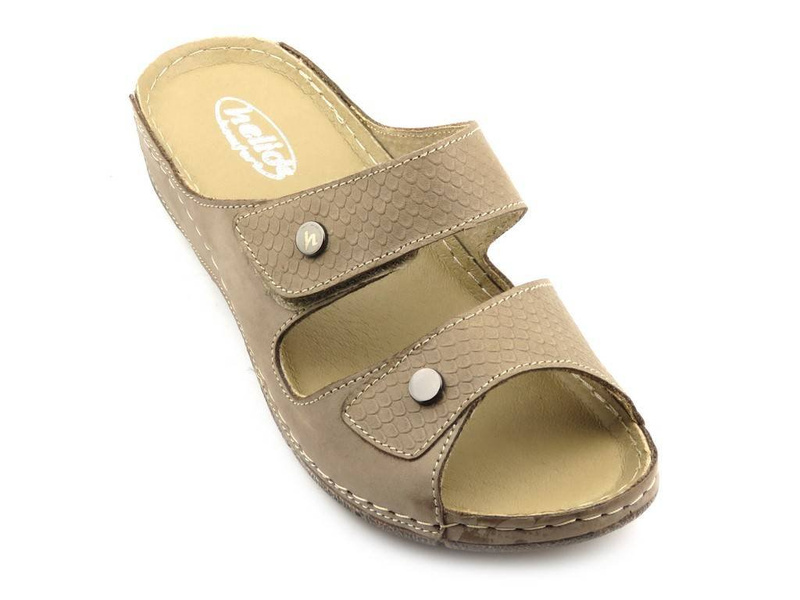 Miękkie, wygodne klapki damskie ze skóry - HELIOS Komfort 232, beżowe