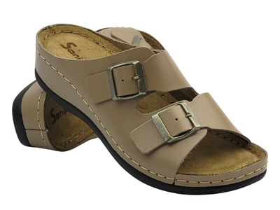 Wygodne klapki damskie ze skóry naturalnej  Sanipur 06-01 beżowe