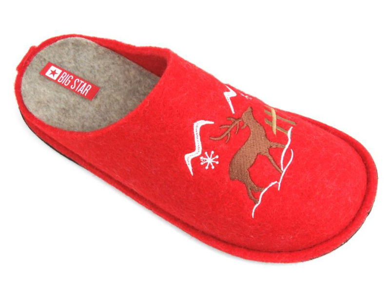 Filcowe kapcie damskie z reniferem - Big Star KK276017, czerwone