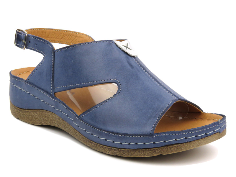 Skórzane sandały damskie - Kampa K94S2, niebieskie