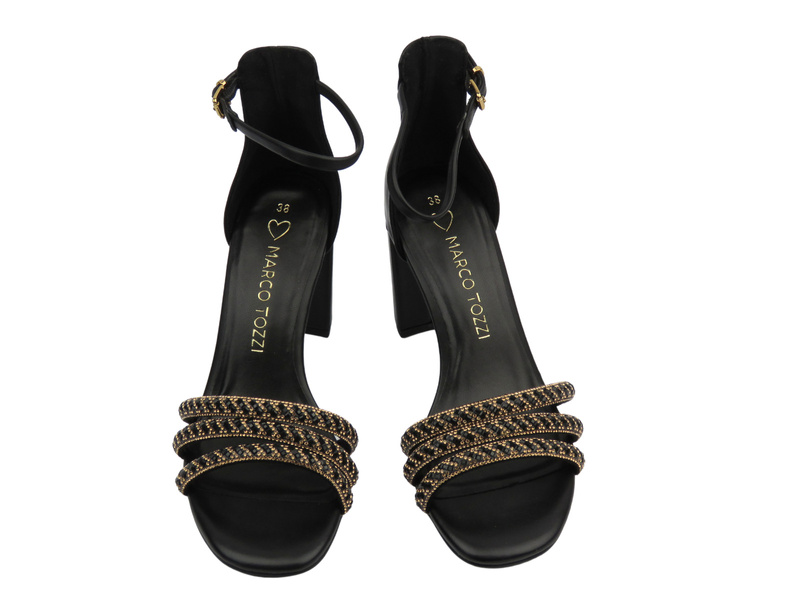 Sandały damskie na słupku czarne Marco Tozzi 2-28318-44