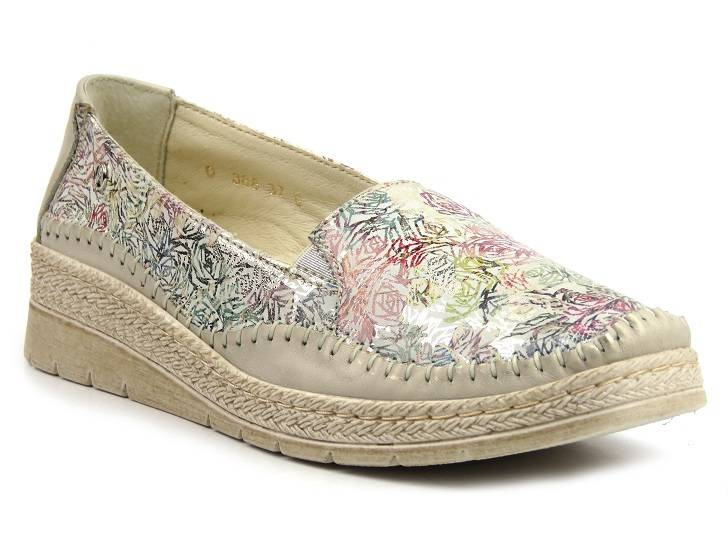 Skórzane półbuty damskie odkryte - HELIOS Komfort 366S, złote