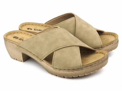 Klapki damskie na obcasie - INBLU BL-03, beżowe