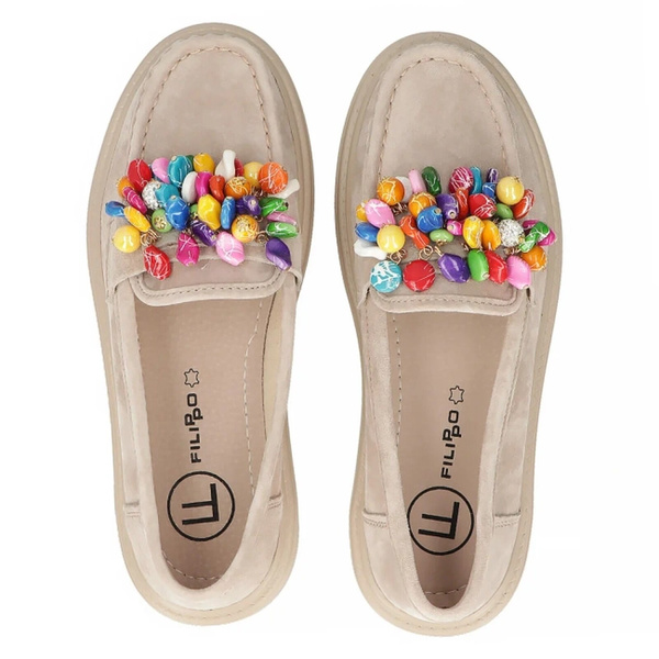 Skórzane półbuty, mokasyny damskie - Filippo DP6765/25, beżowe