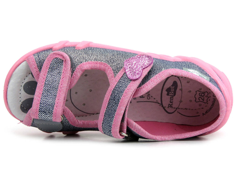 Sandały dziecięce z brokatem - RenBut 33378P0738, srebrne z serduszkiem