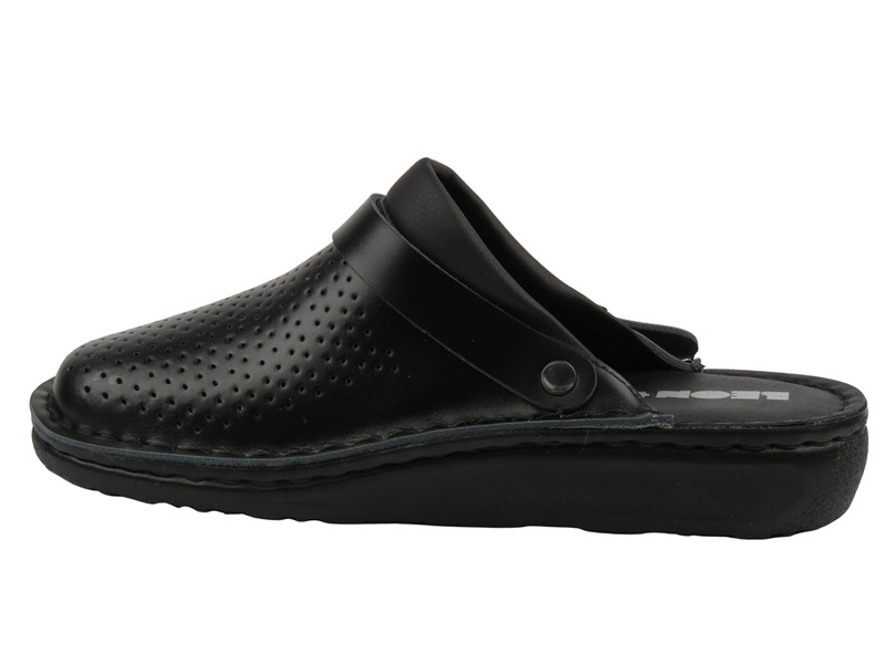 Skórzane Klapki Męskie Leon 300M czarne