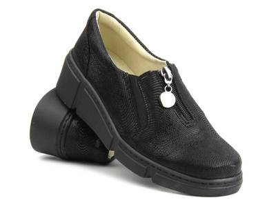 Skórzane półbuty damskie  - Waldi 1117, czarne