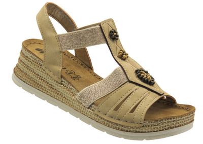 Sandały damskie ze skórzaną wkładką piaskowe INBLU RV-15, piaskowe