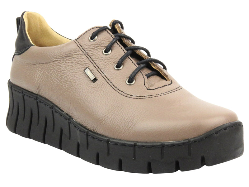 Skórzane półbuty damskie - Helios Komfort 420, khaki