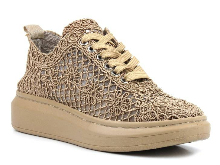 Koronkowe półbuty damskie - Artiker 50C1118, brązowe