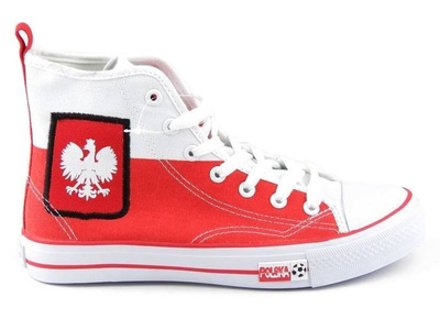 Trampki męskie młodzieżowe dla kibica - AMERICAN  CLUB LH-2012-PL HIGH, biało-czerwone