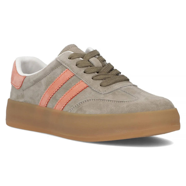 Skórzane sneakersy damskie na platformie - Filippo DP6764/25, khaki 