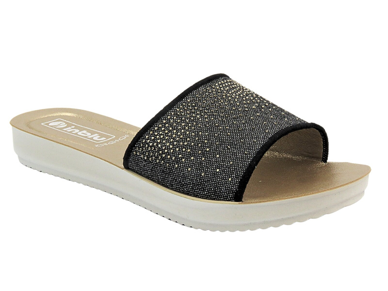 Klapki Damskie Z Cekinami INBLU Mimi Czarne Wsuwane