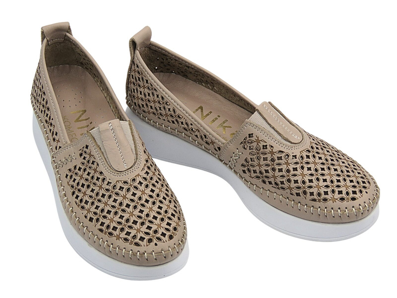 Ażurowe półbuty damskie jasnoszare Nika Komfort H0712