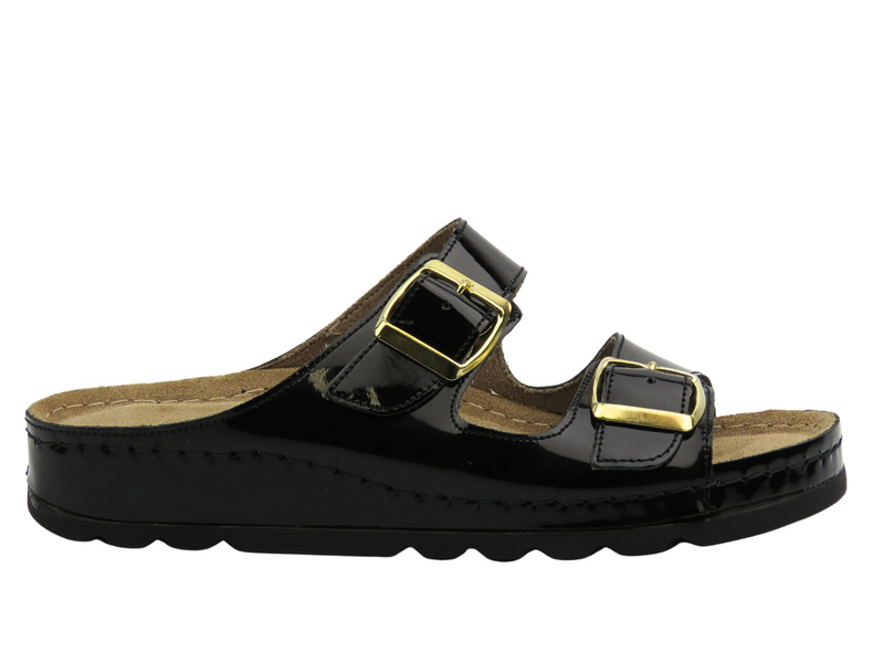 Skórzane klapki damskie z regulowanymi paskami - HELIOS Komfort 288-1, czarne