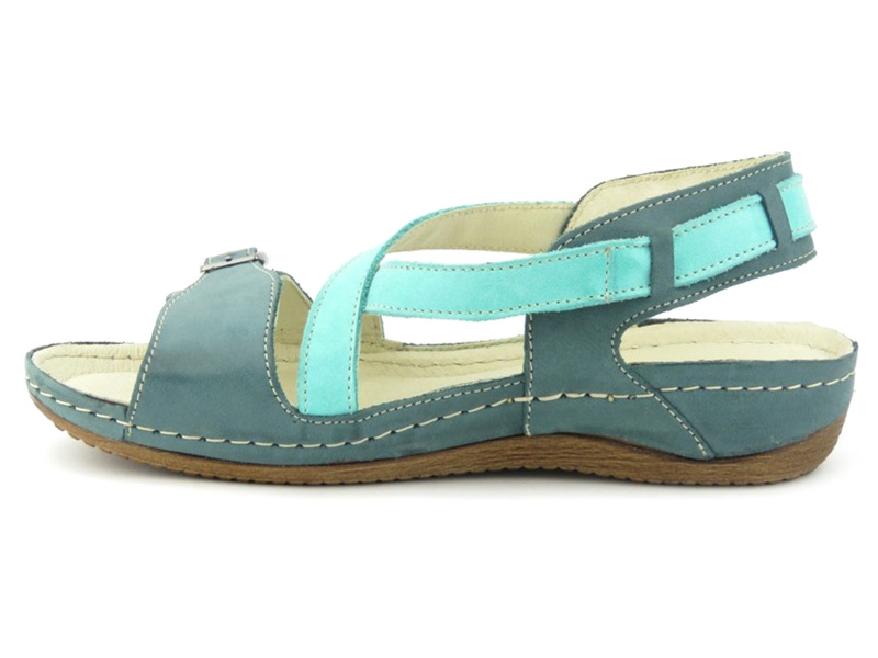 Skórzane sandały damskie polskiej marki Helios Komfort 215, zielono-turkusowe