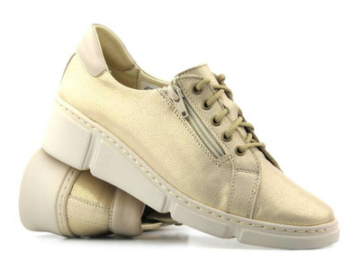 Skórzane sneakersy damskie z połyskiem - Wasak  0681, złote